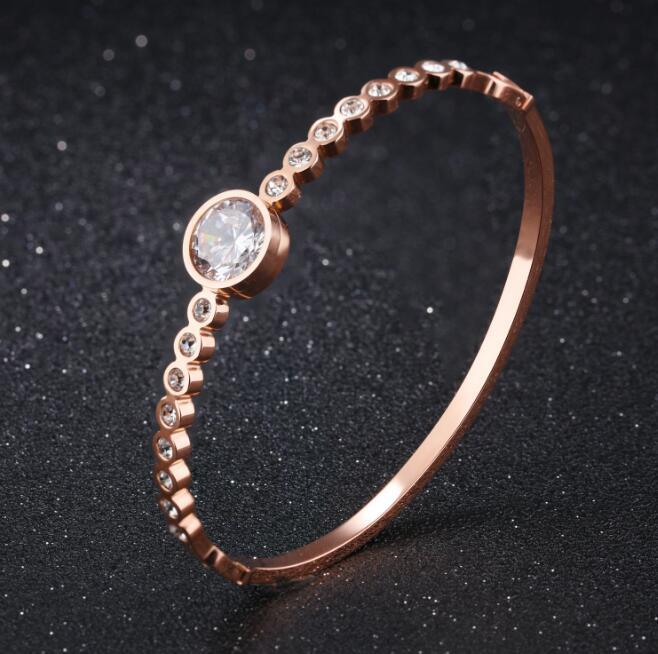 Simple Charms Bracelet For Woman Rose Gold Color With AAA Cubic Zircon Crystal Cut Bracelets Fashion Jewelr