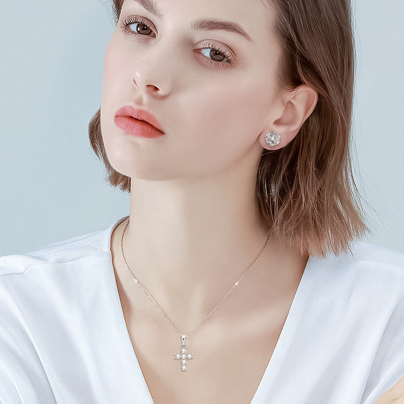 Rose Gold Diamond Stud Earrings Sterling Silver Design