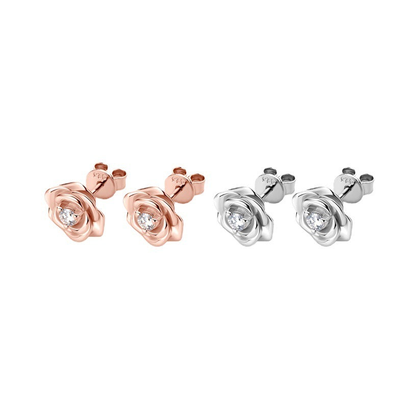 Rose Gold Diamond Stud Earrings Sterling Silver Design