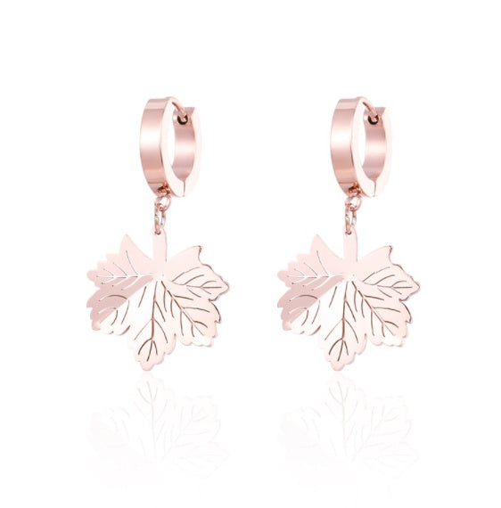 One Leaf Rich Earrings Rose Gold Plated Earrings
