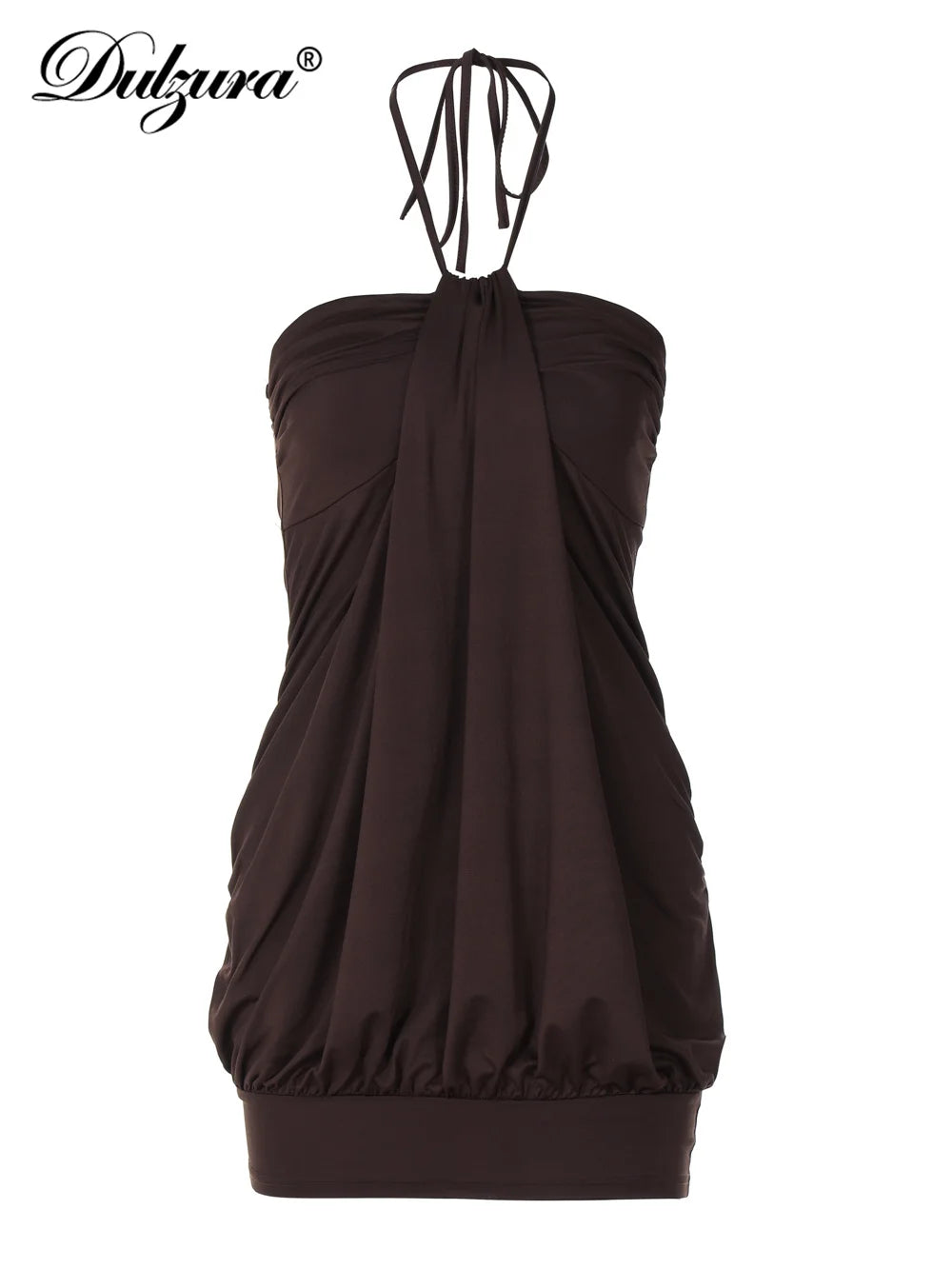 Sexy Mini Halter Ruched Backless Short Dress Solid Sleeveless Women Dresses Summer Lady Party Birthday Club Clothes Y2K