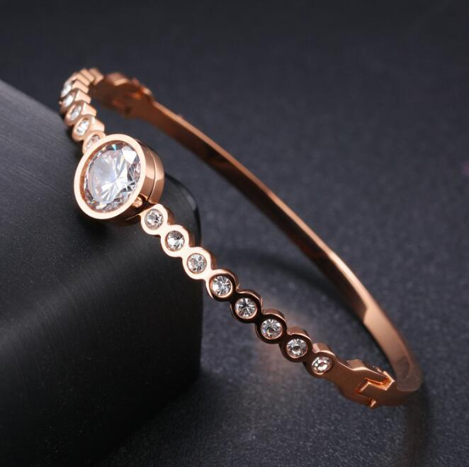 Simple Charms Bracelet For Woman Rose Gold Color With AAA Cubic Zircon Crystal Cut Bracelets Fashion Jewelr