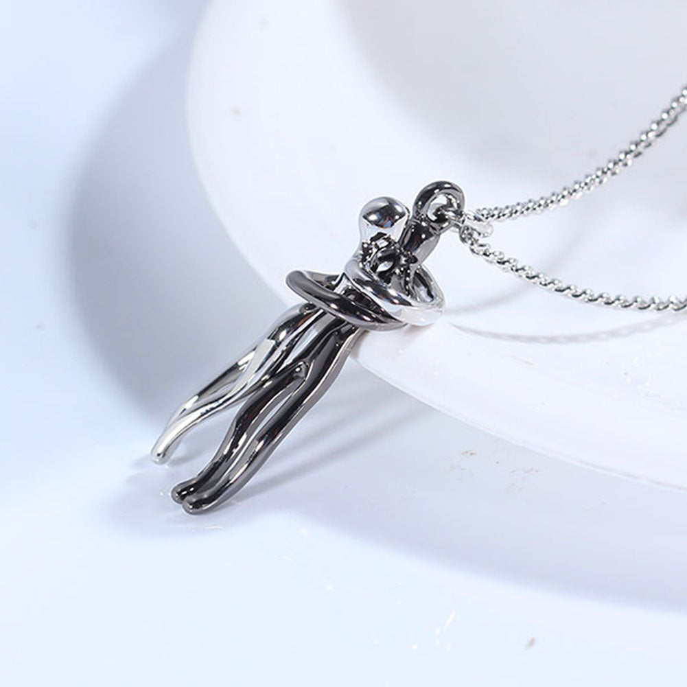 Love Hug Pendant Necklace – Unisex Clavicle Chain for Couples | Minimalist Jewelry Gift for Men & Women