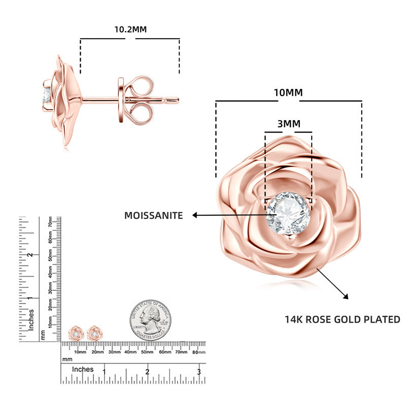 Rose Gold Diamond Stud Earrings Sterling Silver Design