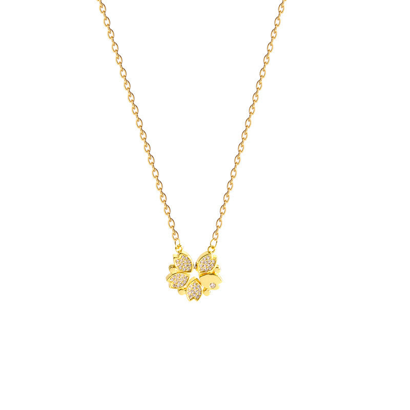 Luxury Four Leaf Clover Pendant Necklace Stainless Steel Crystal Heart Jewelry for Women Gift