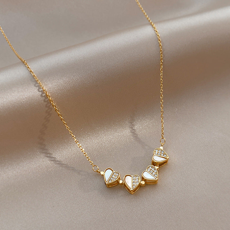 Luxury Four Leaf Clover Pendant Necklace Stainless Steel Crystal Heart Jewelry for Women Gift
