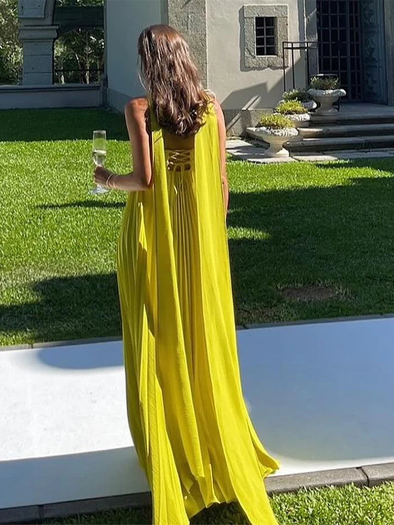Strapless Ribbon Maxi Dress Women Elegant Sleeveless Backless Pleated Party Dresses Female 2025 Summer Sexy Lady Evening Vestido