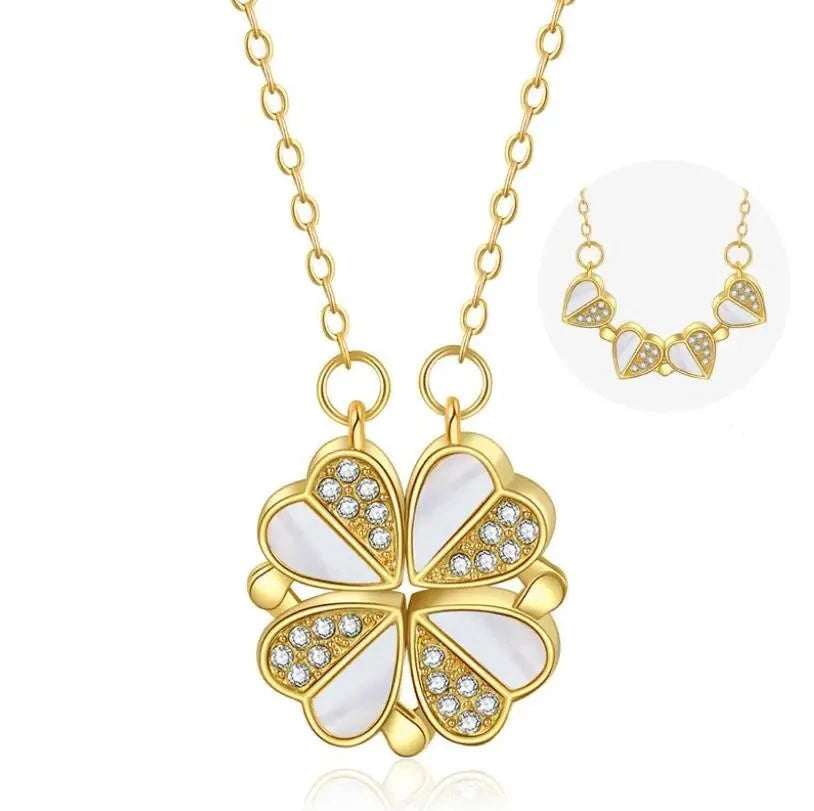 Luxury Four Leaf Clover Pendant Necklace Stainless Steel Crystal Heart Jewelry for Women Gift