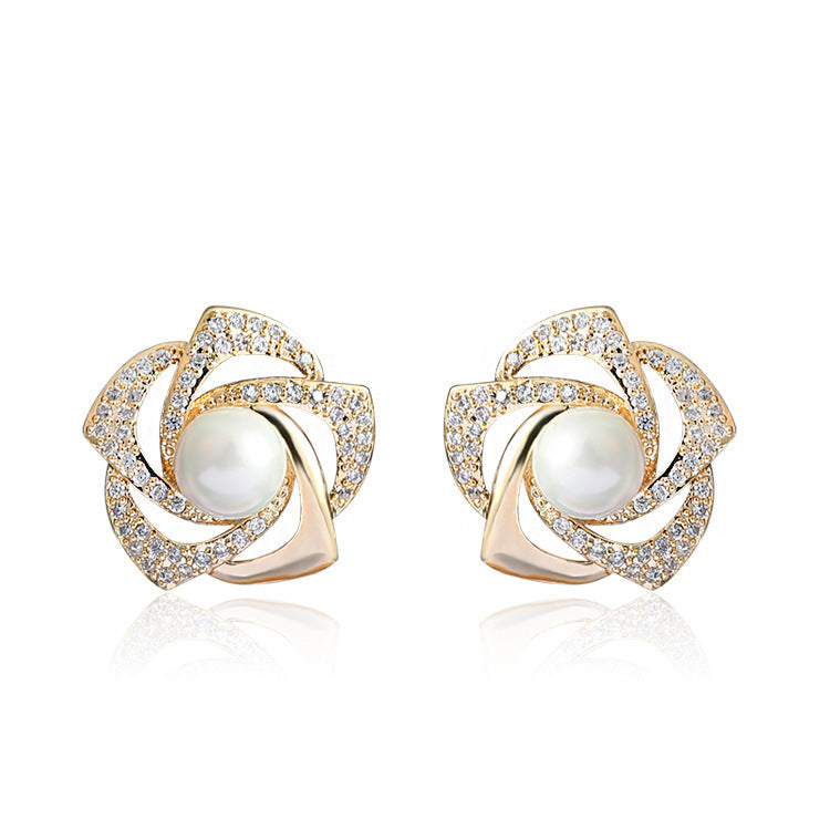 Women's Diamond Rose Pearl Earrings New Niche