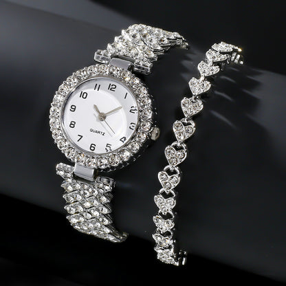 Luxury Women’s Watch & Bracelet Set – Elegant Silver Strap Quartz Wristwatch with Matching Alloy Bracelet | Perfect Gift Set