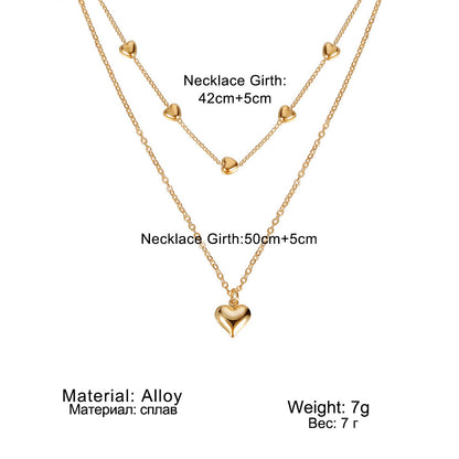 Double-Layer Heart Pendant Fine Chain Necklace for Women Multilayer Gold Color Metal Necklaces Fashion Jewelry Accessories