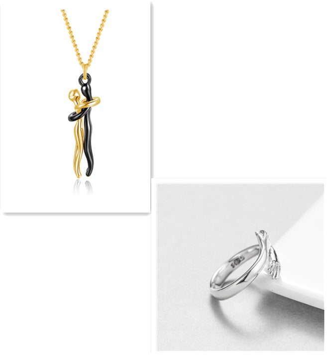 Love Hug Pendant Necklace – Unisex Clavicle Chain for Couples | Minimalist Jewelry Gift for Men & Women