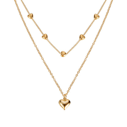 Double-Layer Heart Pendant Fine Chain Necklace for Women Multilayer Gold Color Metal Necklaces Fashion Jewelry Accessories
