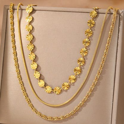 Stainless Steel Necklace Bohemian Fashion Design Sequins Triple Layers Collarbone Chain Women'S Jewelry Party Daily Match