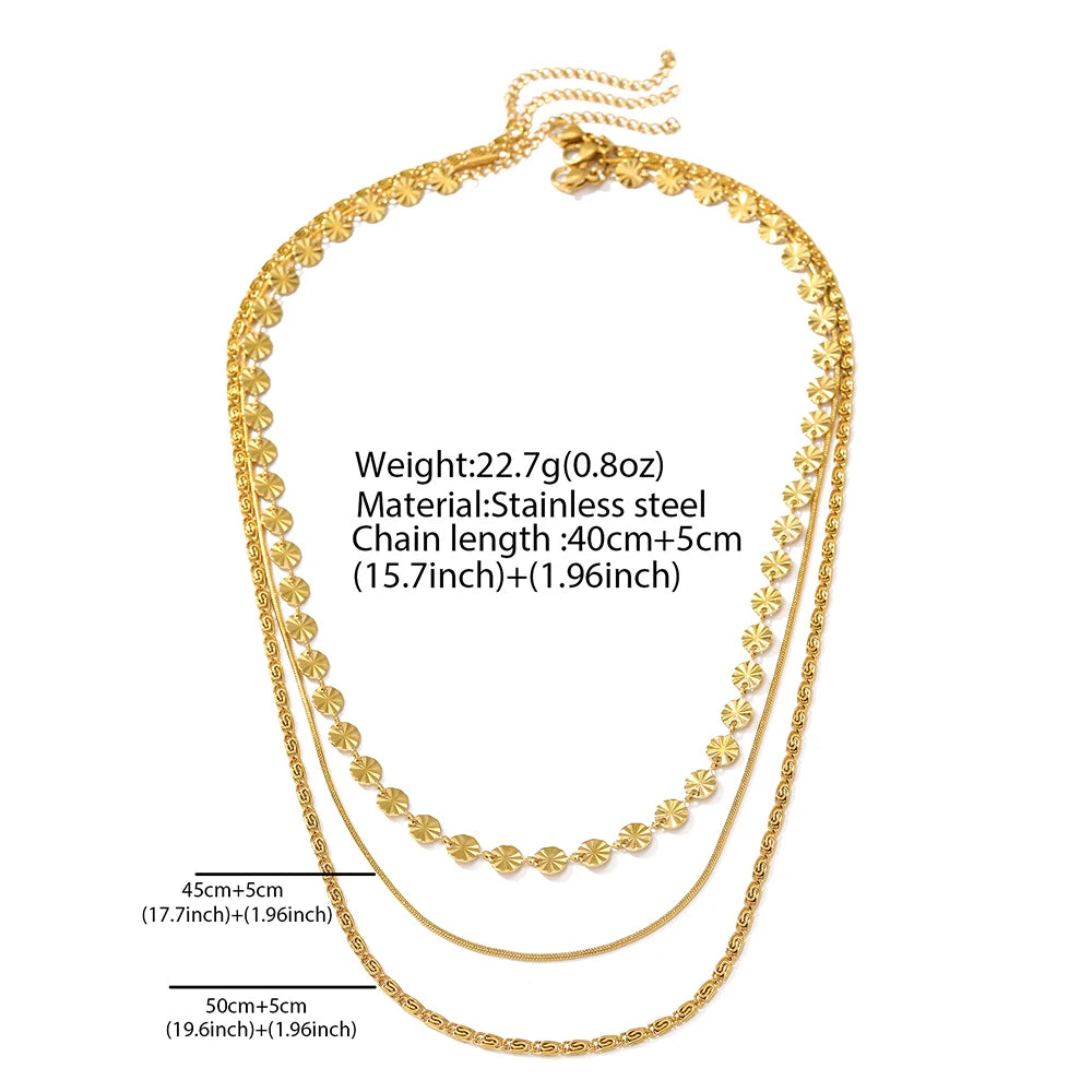 Stainless Steel Necklace Bohemian Fashion Design Sequins Triple Layers Collarbone Chain Women'S Jewelry Party Daily Match