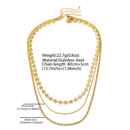 Stainless Steel Necklace Bohemian Fashion Design Sequins Triple Layers Collarbone Chain Women'S Jewelry Party Daily Match