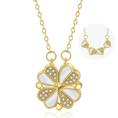 Luxury Four Leaf Clover Pendant Necklace Stainless Steel Crystal Heart Jewelry for Women Gift