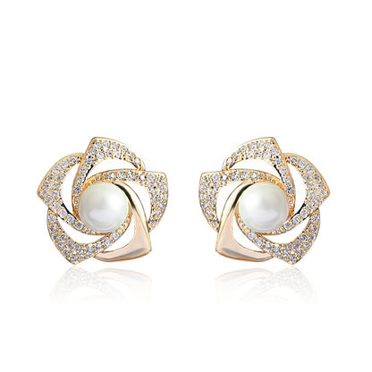 Women's Diamond Rose Pearl Earrings New Niche