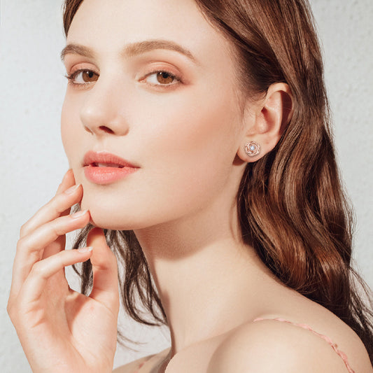 Rose Gold Diamond Stud Earrings Sterling Silver Design