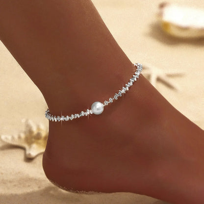 Shiny Sparkling Simple Anklet for Women Gold Silver Color Elegant Jewelry Female Beach Ankle Bracelet on Foot Party Gift