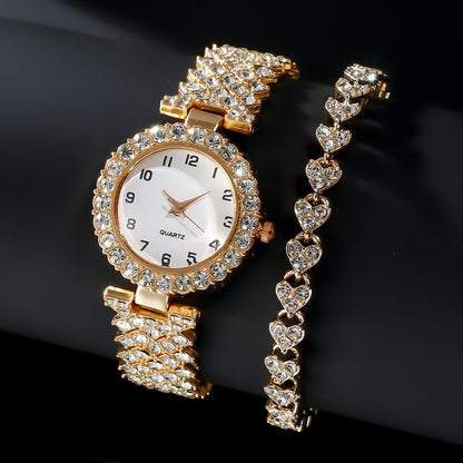 Luxury Women’s Watch & Bracelet Set – Elegant Silver Strap Quartz Wristwatch with Matching Alloy Bracelet | Perfect Gift Set